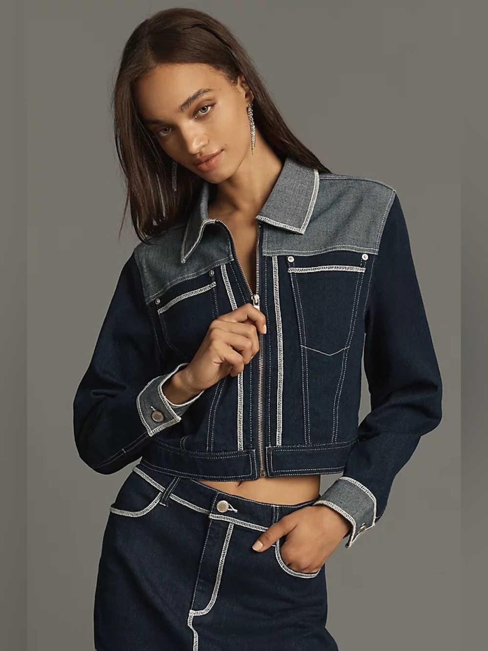 NWT $118 Avec Les Filles Colorblock Denim Cropped Jacket Anthropologie
